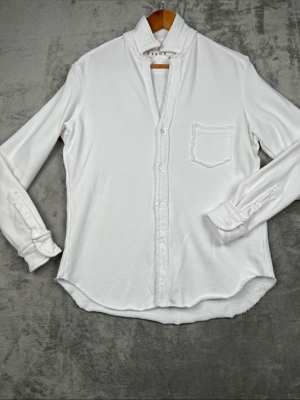 Frank & Eileen XS “Eileen” 100% Cotton Triple Fleece Button White  FLAW
